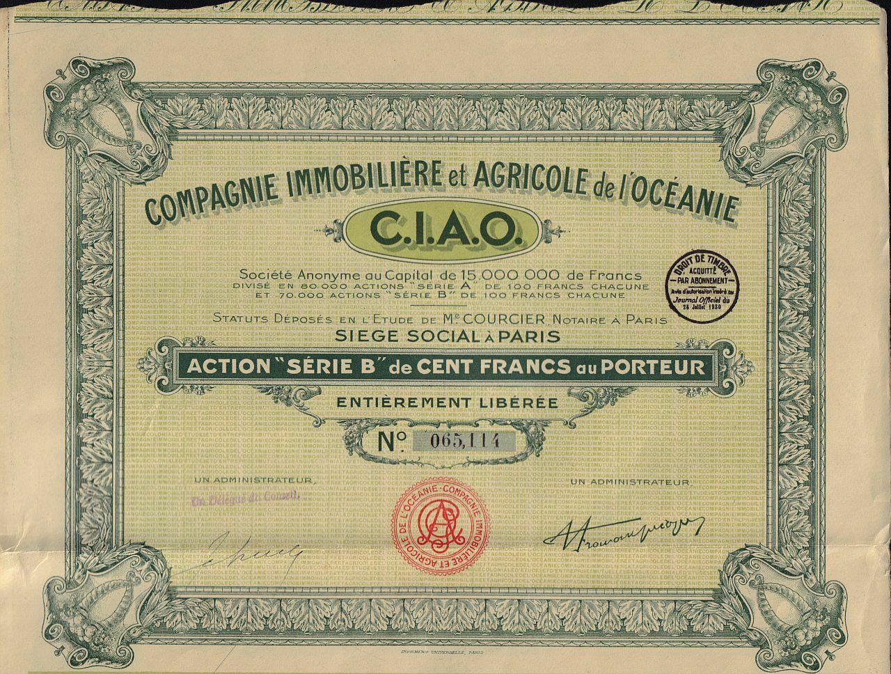 Oceania : Co Immobiliere & Agricole De L'oceanie 1930 Real Estate & Agriculture